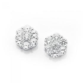 Sterling+Silver+Cubic+Zirconia+Cluster+Earrings