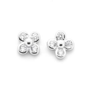 Silver-Small-Cubic-Zirconia-Flower-Studs on sale