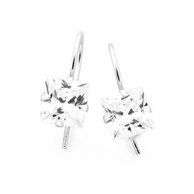 Silver-Large-Square-Cubic-Zirconia-Hook-Earrings on sale