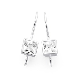 Silver+Bezel+Cubic+Zirconia+Hook+Earrings