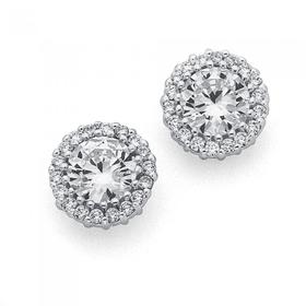 Silver-Round-Cubic-Zirconia-Cluster-Studs on sale