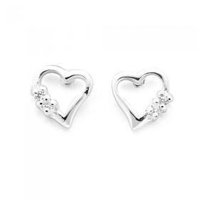 Silver-Heart-With-Two-White-Cubic-Zirconia-Earrings on sale