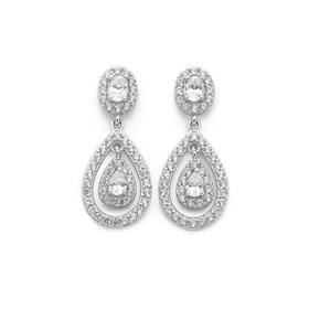 Silver-Cubic-Zirconia-Oval-Teardrop-Cluster-Earrings on sale