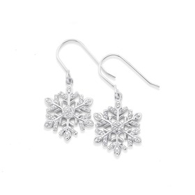 Silver+Cubic+Zirconia+Snowflake+Earrings