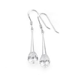 Silver-Cubic-Zirconia-Raindrop-Hook-Earrings on sale