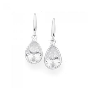 Silver-Pear-Cubic-Zirconia-On-Bar-Drop-Earrings on sale