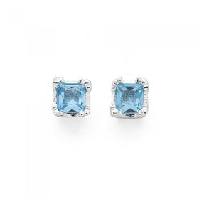 Silver-Square-Aqua-Cubic-Zirconia-Stud-Earrings on sale