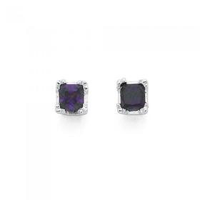 Silver-Square-Violet-Cubic-Zirconia-Stud-Earrings on sale