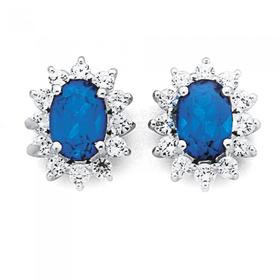 Sterling-Silver-Blue-Cubic-Zirconia-Stud-Earrings on sale