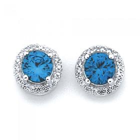 Sterling-Silver-Blue-Cubic-Zirconia-Cluster-Stud-Earrings on sale