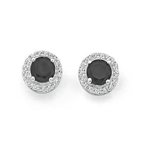 Silver-Round-Black-Cubic-Zirconia-Cluster-Earrings on sale