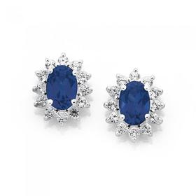 Silver-Created-Sapphire-Oval-Cluster-Earrings on sale