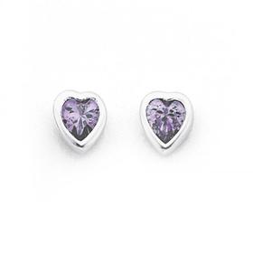 Sterling-Silver-Violet-Cubic-Zirconia-Heart-Studs on sale