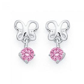 Sterling-Silver-Pink-Cubic-Zirconia-Butterfly-Earrings on sale