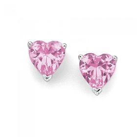 Sterling-Silver-Pink-Cubic-Zirconia-Heart-Studs on sale