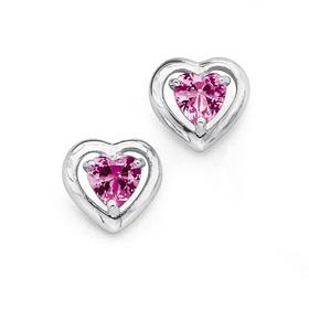 Sterling-Silver-Pink-Cubic-Zirconia-Heart-Earrings on sale