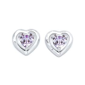 Silver-Lavender-Cubic-Zirconia-Heart-Earrings on sale