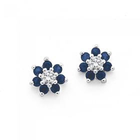 Sterling-Silver-Created-Sapphire-Cubic-Zirconia-Cluster-Earrings on sale