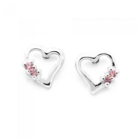 Silver-Small-Heart-With-Two-Pink-Cubic-Zirconia-Earrings on sale