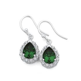 Sterling-Silver-Green-Cubic-Zirconia-Cluster-Hook-Earrings on sale