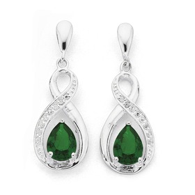 Sterling+Silver+Dark+Green+Cubic+Zirconia+Earrings