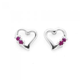 Silver-Small-Heart-With-Two-Red-Cubic-Zirconia-Earrings on sale