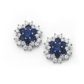 Sterling+Silver+Dark+Blue+Cubic+Zirconia+Flower+Stud+Earrings