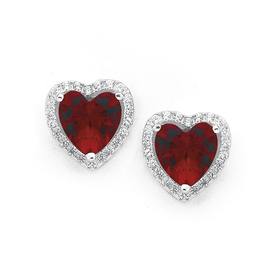 Silver-Red-Cubic-Zirconia-Heart-Cluster-Earrings on sale