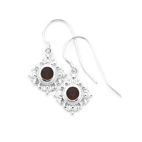 Silver+Round+Garnet+Fancy+Hook+Earrings