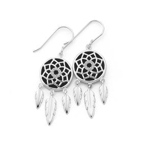 Silver-Onyx-Flower-Cubic-Zirconia-Dream-catcher-Drop-Earrings on sale