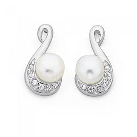 Sterling-Silver-Freshwater-Pearl-Cubic-Zirconia-Earrings on sale