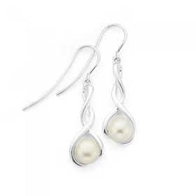 Silver-Fresh-Water-Pearl-Twist-Drop-Earrings on sale