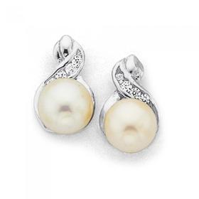 Sterling-Silver-Freshwater-Pearl-Cubic-Zirconia-Crossover-Earrings on sale