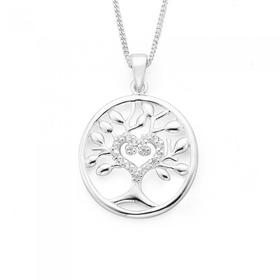 Silver-Cubic-Zirconia-Tree-of-Life-Heart-Pendant on sale