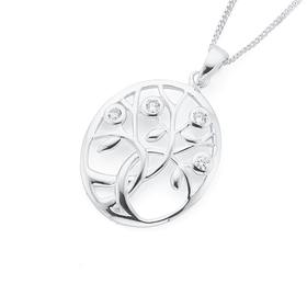 Silver-Oval-Cubic-Zirconia-Tree-of-Life-Pendant on sale