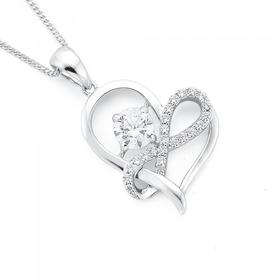 Silver-Cubic-Zirconia-Infinity-Solitaire-Cubic-Zirconia-Heart-Pendant on sale