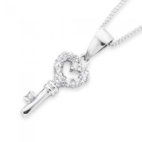 Silver-Cubic-Zirconia-Key-Pendant on sale