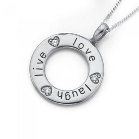 Silver-Live-Love-Laugh-Circle-Pendant on sale