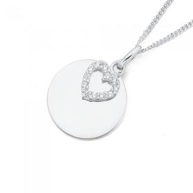 Silver-Disc-with-Cubic-Zirconia-Heart-Pendant on sale