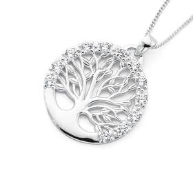 Silver-Round-Cubic-Zirconia-Tree-of-Life-Pendant on sale