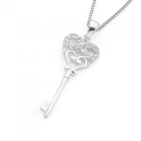 Silver-Cubic-Zirconia-Infinity-Key-Pendant on sale