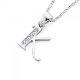 Silver-Cubic-Zirconia-Initial-K-Pendant on sale