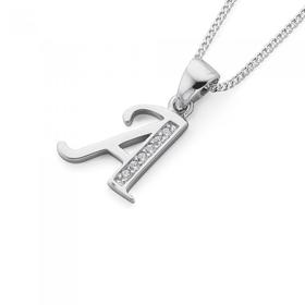 Sterling+Silver+Cubic+Zirconia+Initial+A+Letter+Pendant