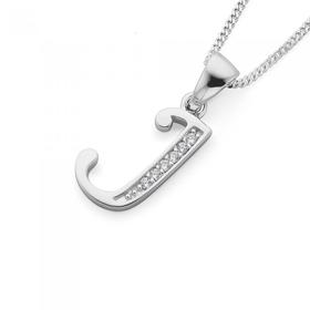 Silver-Cubic-Zirconia-Initial-J-Pendant on sale