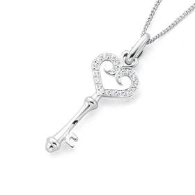 Silver-Cubic-Zirconia-Scroll-Key-Pendant on sale