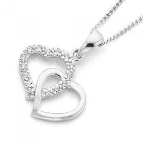 Sterling-Silver-Cubic-Zirconia-Interlocking-Hearts-Pendant on sale