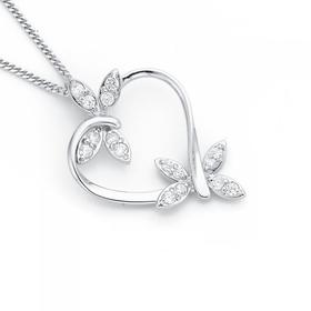 Sterling-Silver-Cubic-Zirconia-Butterfly-Heart-Pendant on sale