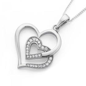 Silver-Cubic-Zirconia-Hearts-Pendant on sale