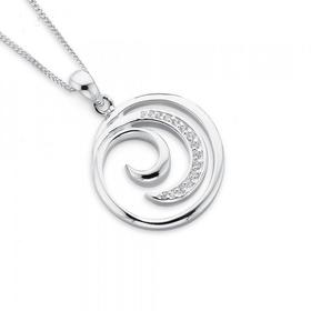 Sterling-Silver-Cubic-Zirconia-Two-Curve-Round-Pendant on sale