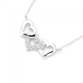 Silver-45cm-Cubic-Zirconia-Triple-Open-Heart-Necklace on sale